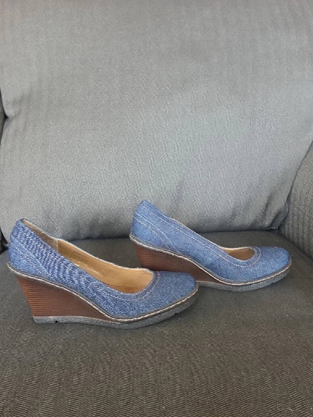 ANDREA Denim Blue Wedge Pumps - Women